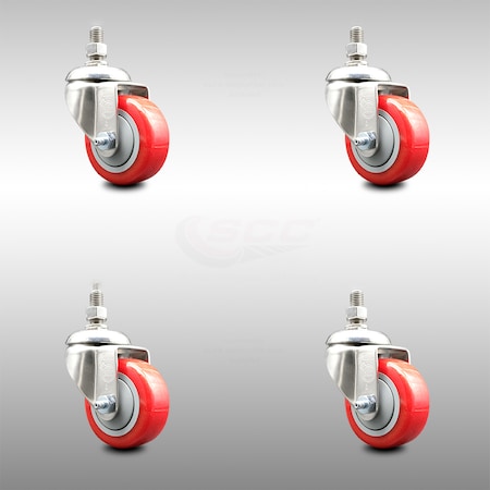 Service Caster 3.5 Inch 316SS Red Polyurethane Wheel Swivel 1/2 Inch Threaded Stem Caster Set SCC-SS316TS20S3514-PPUB-RED-121315-4